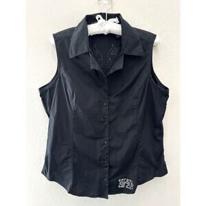 HARLEY DAVIDSON Women’s Sleeveless Shirt Black Studded Embellished | Size Large